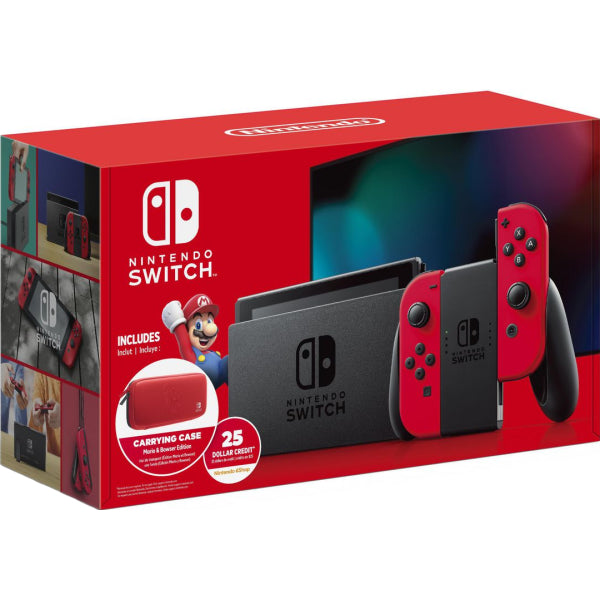 Nintendo Switch Console - Mario Red Joy-Con + Mario & Bowser Edition Carrying Case + $25 eShop Credit Bundle Edition [Nintendo Switch System] Nintendo Systems Nintendo   