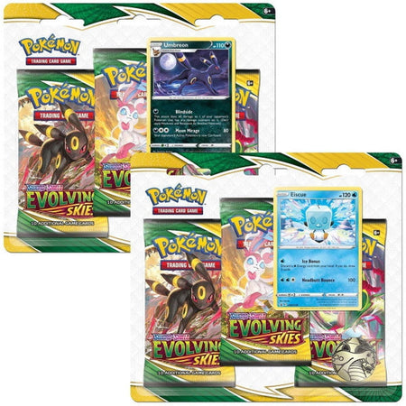 Pokemon TCG: Sword & Shield - Evolving Skies 3 Booster Pack Blister Sets - Eiscue & Umbreon Card Game Pokemon   