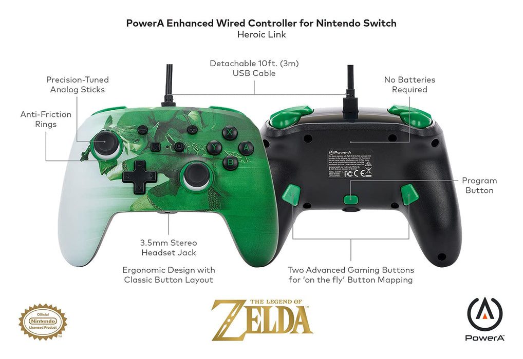 PowerA Nintendo Switch Wired Controller - Black, Detachable 10ft USB Cable,  No Battery Required, Officially Licensed By Nintendo