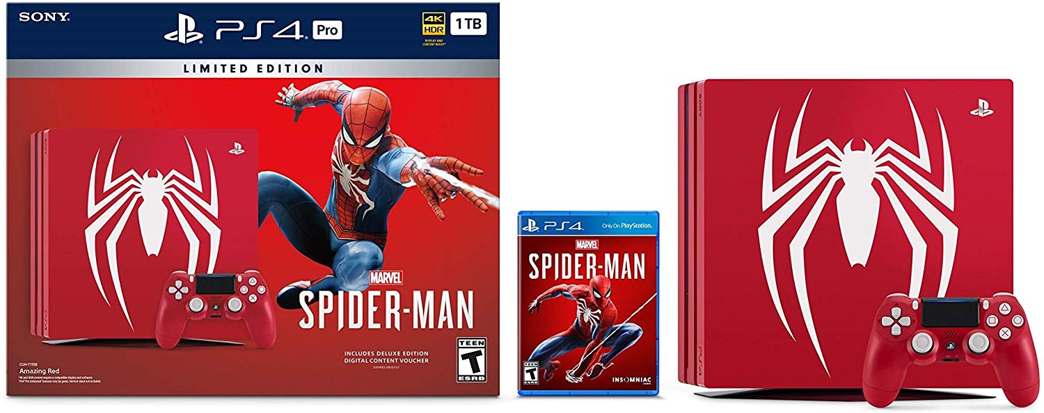 Sony PlayStation 4 Pro Console - Limited Edition Amazing Red Marvel's Spider Man Bundle - 1TB [PlayStation 4 System]