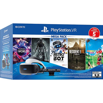 PlayStation VR Mega Pack - PlayStation VR WORLDS + The Elder Scrolls V: Skyrim VR + Astro Bot: Rescue Mission + Resident Evil 7: Biohazard + Everybody's Golf VR Bundle - PSVR [PlayStation 4] PlayStation 4 Video Game Sony   