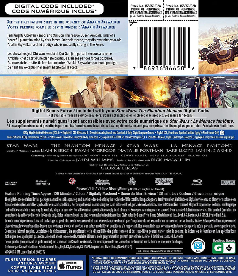 Star Wars: Episode I - The Phantom Menace [Blu-ray + Digital] DVDs & Blu-Rays Disney   