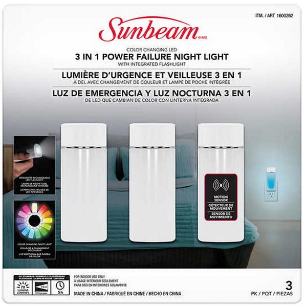 Sunbeam Color Changing LED 3 in 1 Power Failure Night Light [Electronics] Electronics Sunbeam   