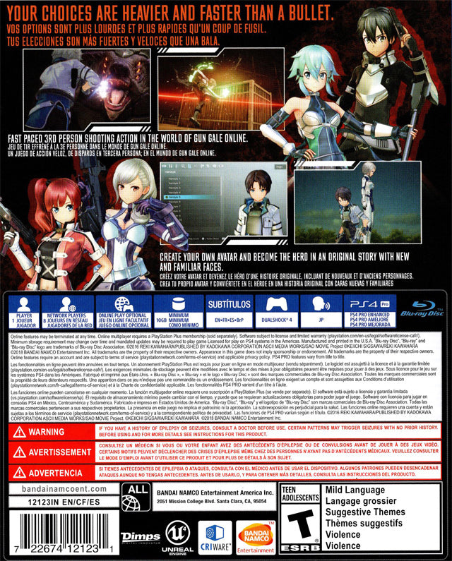 Sword Art Online: Fatal Bullet [PlayStation 4] PlayStation 4 Video Game Bandai Namco   