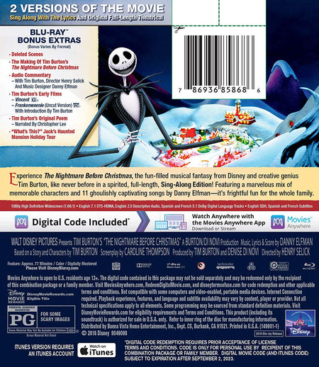 Disney's The Nightmare Before Christmas - Sing-Along Edition [Blu-Ray + Digital] DVDs & Blu-Rays Disney   
