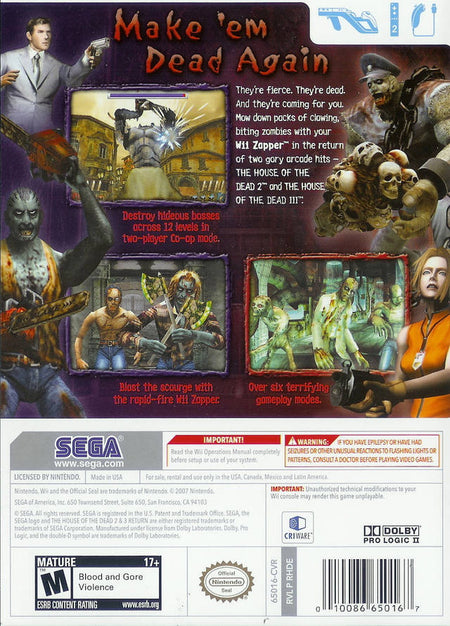 The House of the Dead 2 & 3 Return [Nintendo Wii] Nintendo Wii Video Game SEGA   